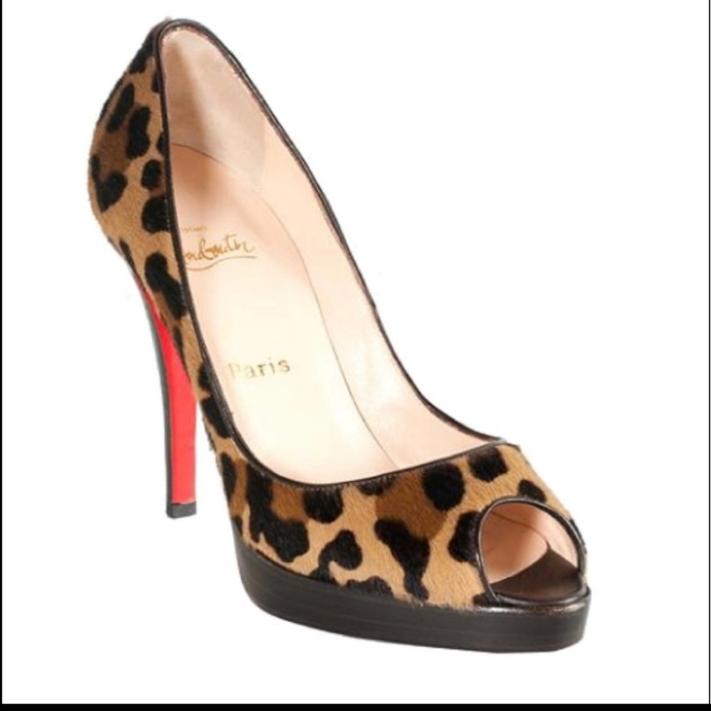 CHRISTIAN LOUBOUTIN Leopard Print Pony Hair Very Prive 120 Peep-Toe Pumps, 35.5